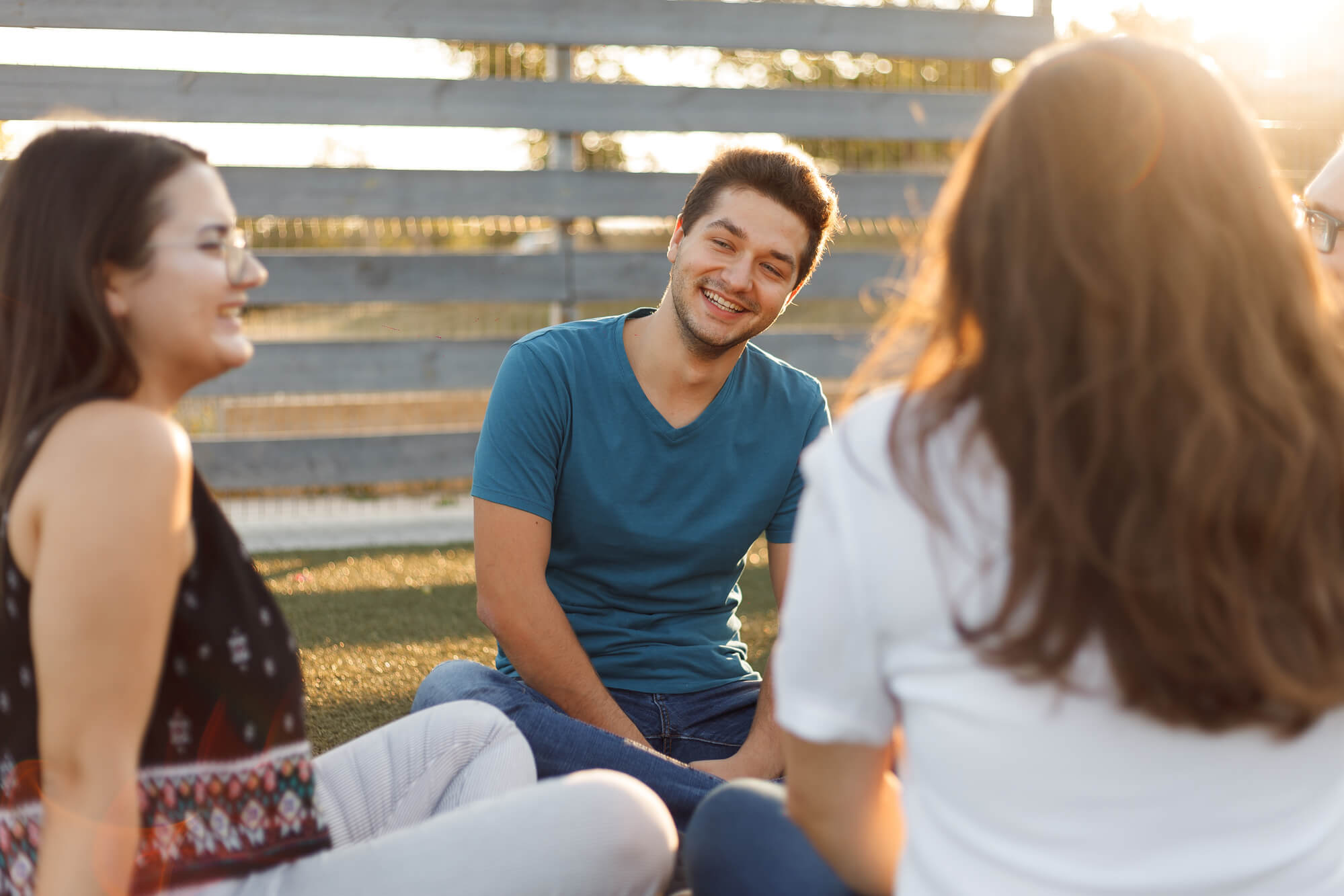 Young man in group